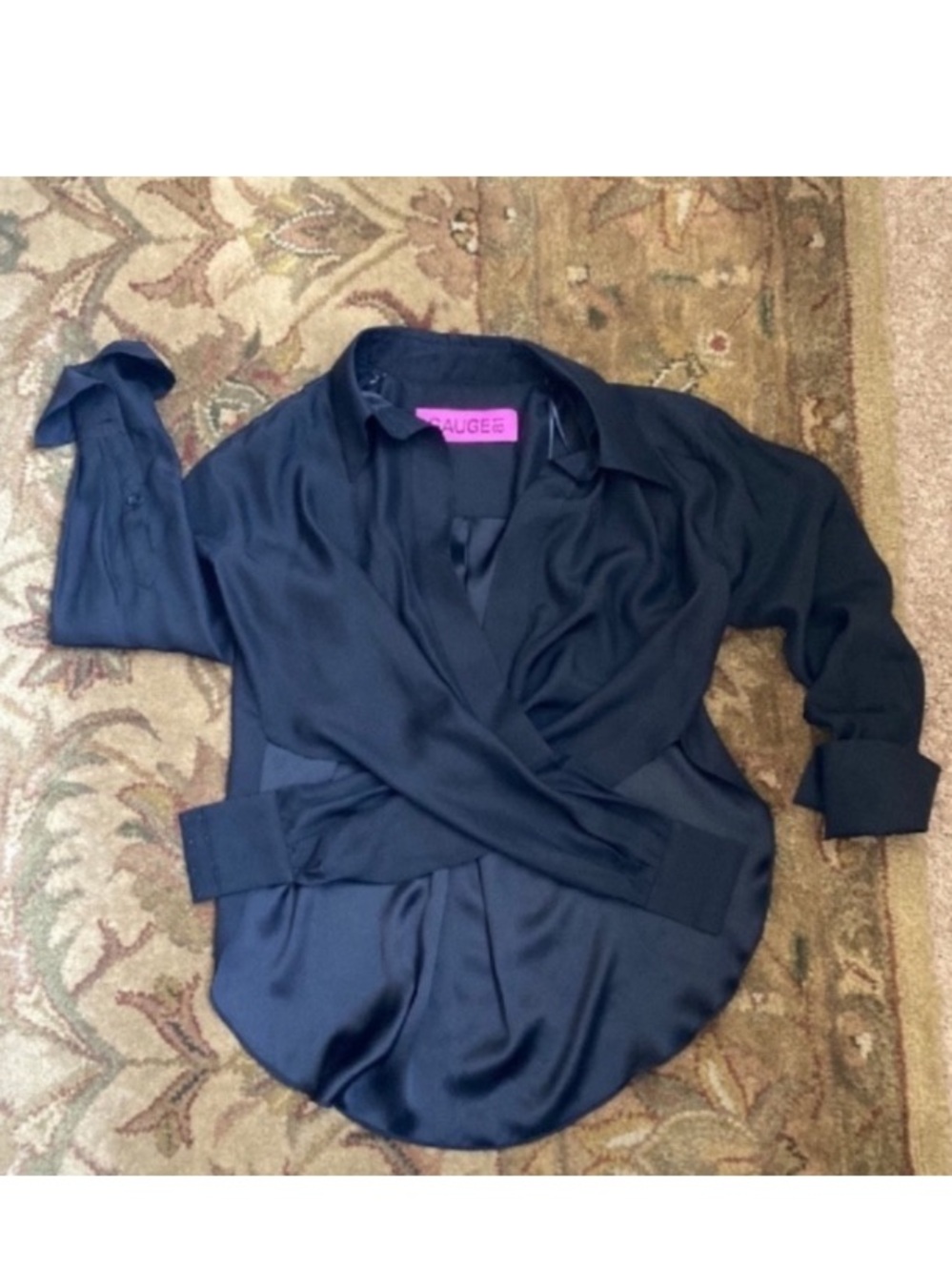 GAUGE81 Revolve Black Silk Wrap Long Cuffed Sleeves Top.